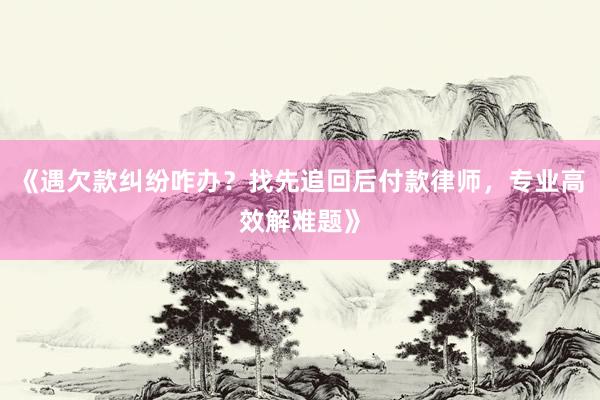 《遇欠款纠纷咋办？找先追回后付款律师，专业高效解难题》